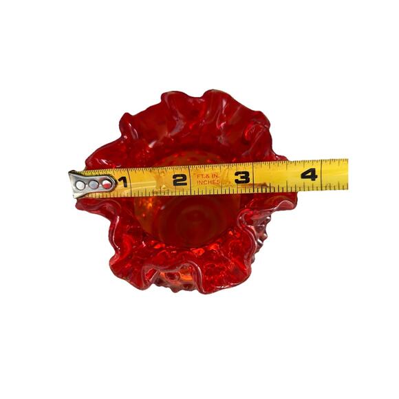 Fenton Glows Amberina Hobnail Small Rose Bowl Ruffle Crimped Orange Glass Vase - Picture 5 of 14